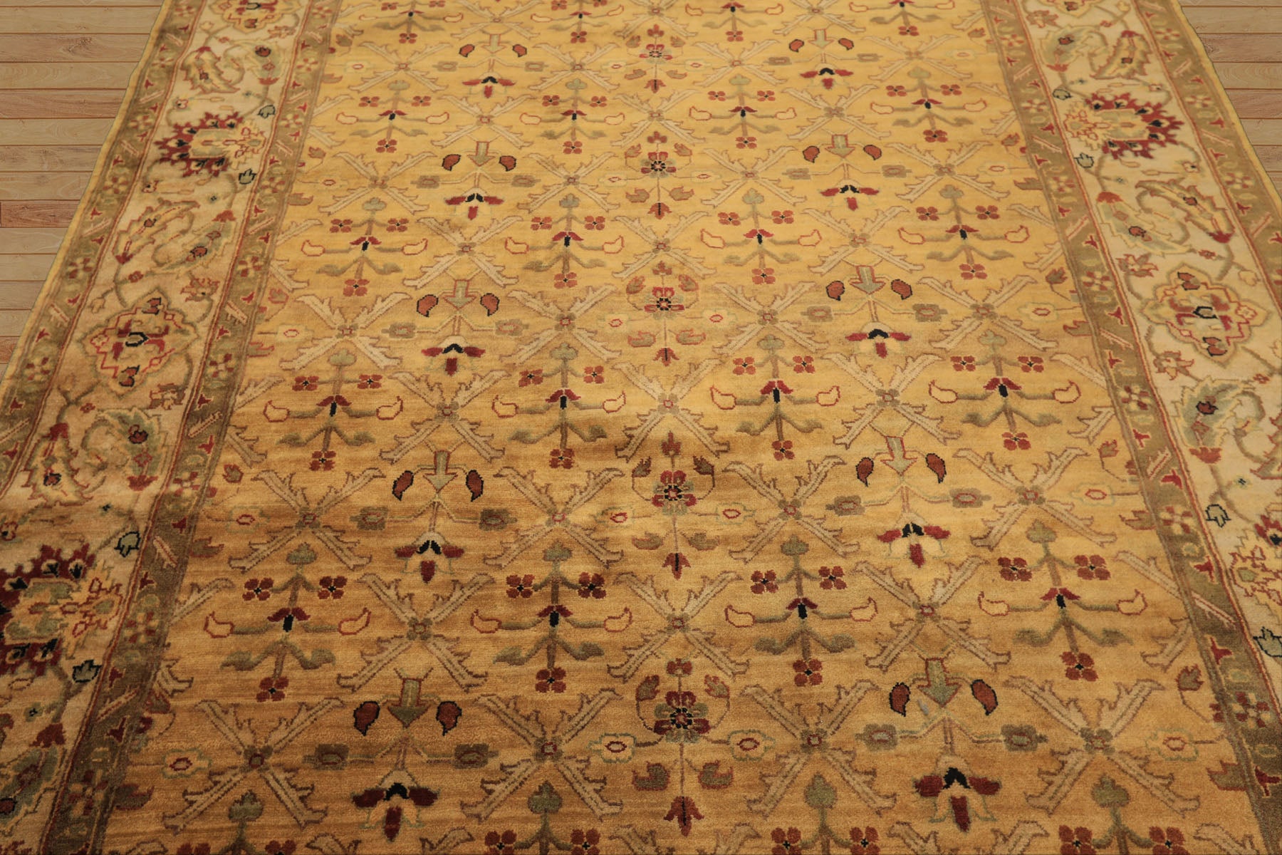 6x9 Gold, Beige, Rust Color Hand Knotted Agra Wool Traditional Oriental Rug