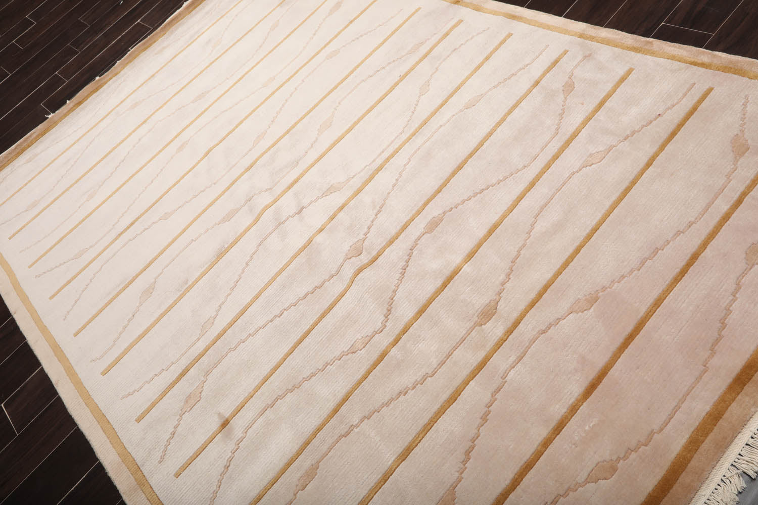 6x9 Beige, Tan, Pale Gold Color Hand Knotted All-Over 100% Wool Modern Oriental Rug