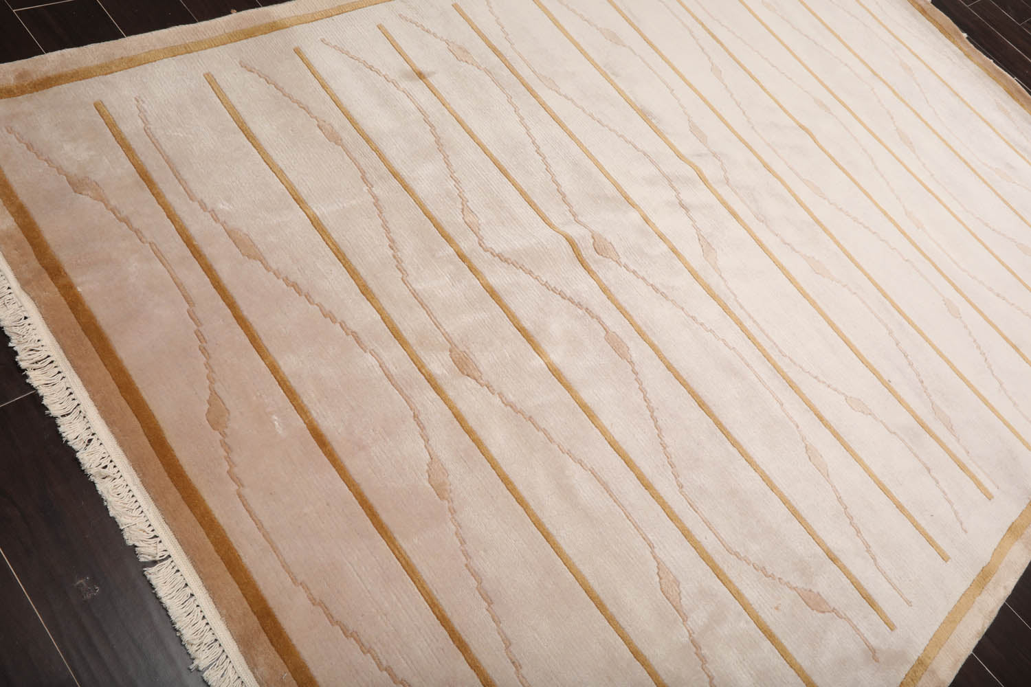 6x9 Beige, Tan, Pale Gold Color Hand Knotted All-Over 100% Wool Modern Oriental Rug