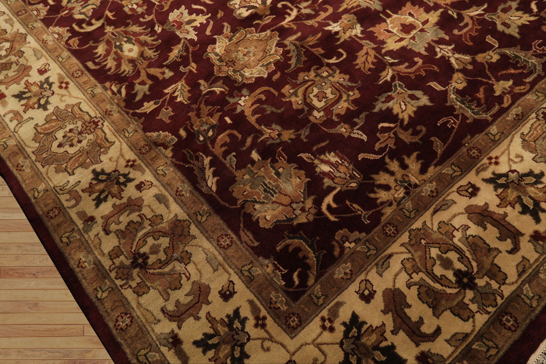 9x12 Maroon, Ivory, Brown Color Hand Knotted Agra Wool Traditional Oriental Rug