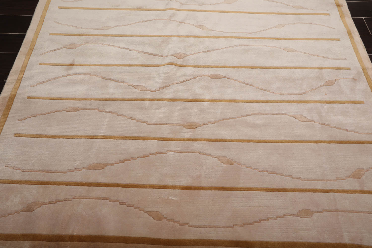 6x9 Beige, Tan, Pale Gold Color Hand Knotted All-Over 100% Wool Modern Oriental Rug