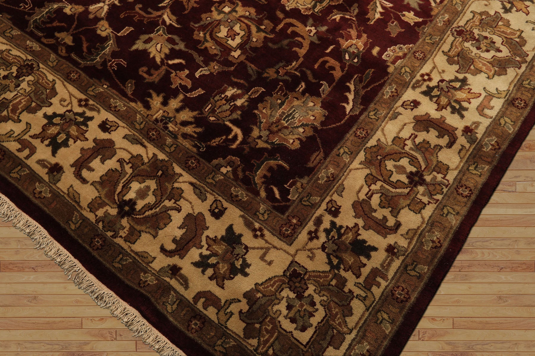 9x12 Maroon, Ivory, Brown Color Hand Knotted Agra Wool Traditional Oriental Rug