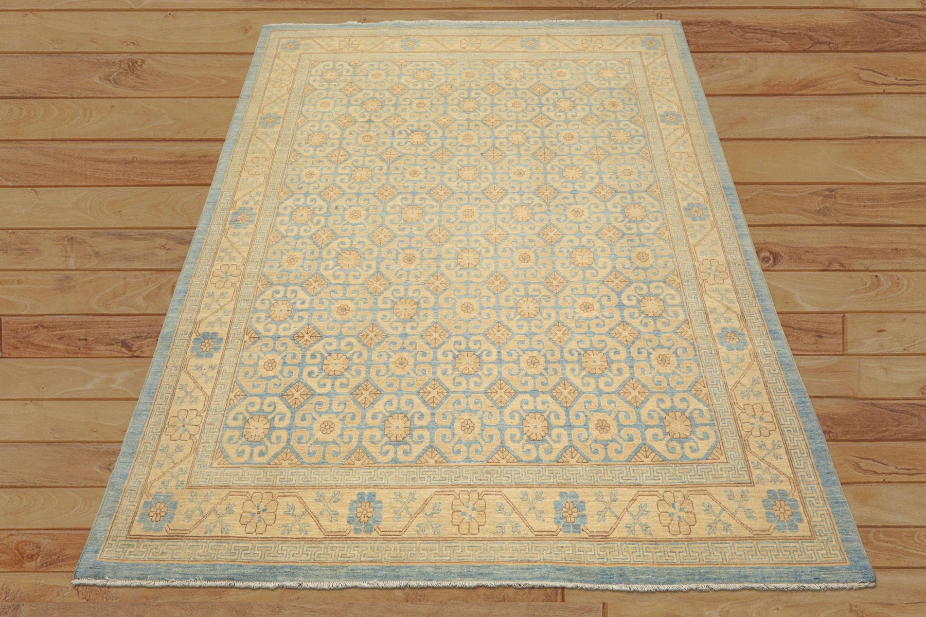 8x11 Beige, Aqua, Bown Color Hand Knotted Chobi Peshawar Wool Transitional Oriental Rug