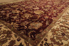 9x12 Maroon, Ivory, Brown Color Hand Knotted Agra Wool Traditional Oriental Rug