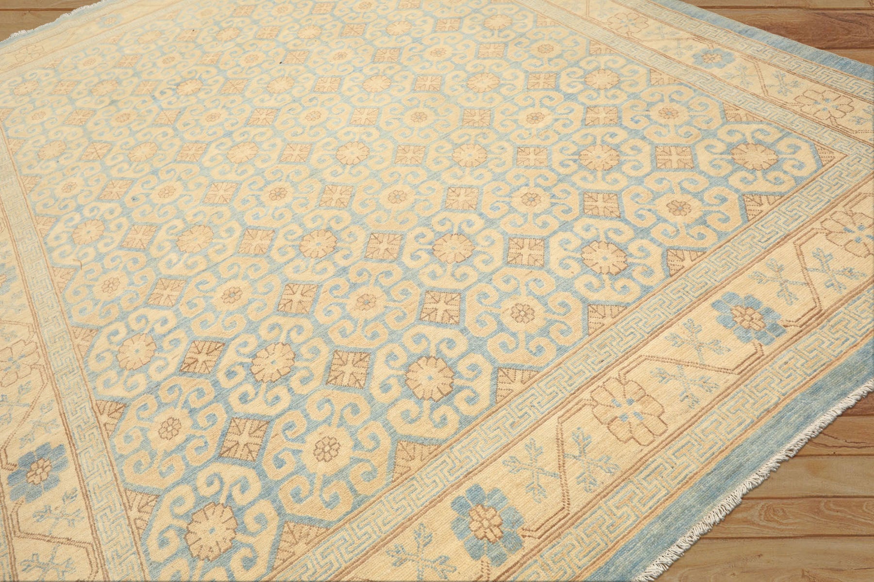 8x11 Beige, Aqua, Bown Color Hand Knotted Chobi Peshawar Wool Transitional Oriental Rug