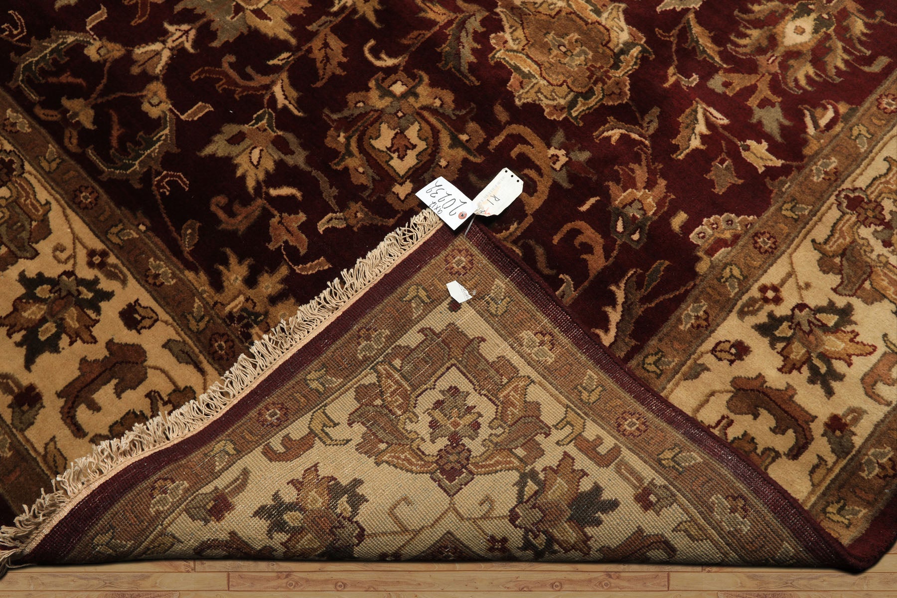 9x12 Maroon, Ivory, Brown Color Hand Knotted Agra Wool Traditional Oriental Rug