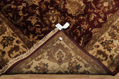 9x12 Maroon, Ivory, Brown Color Hand Knotted Agra Wool Traditional Oriental Rug