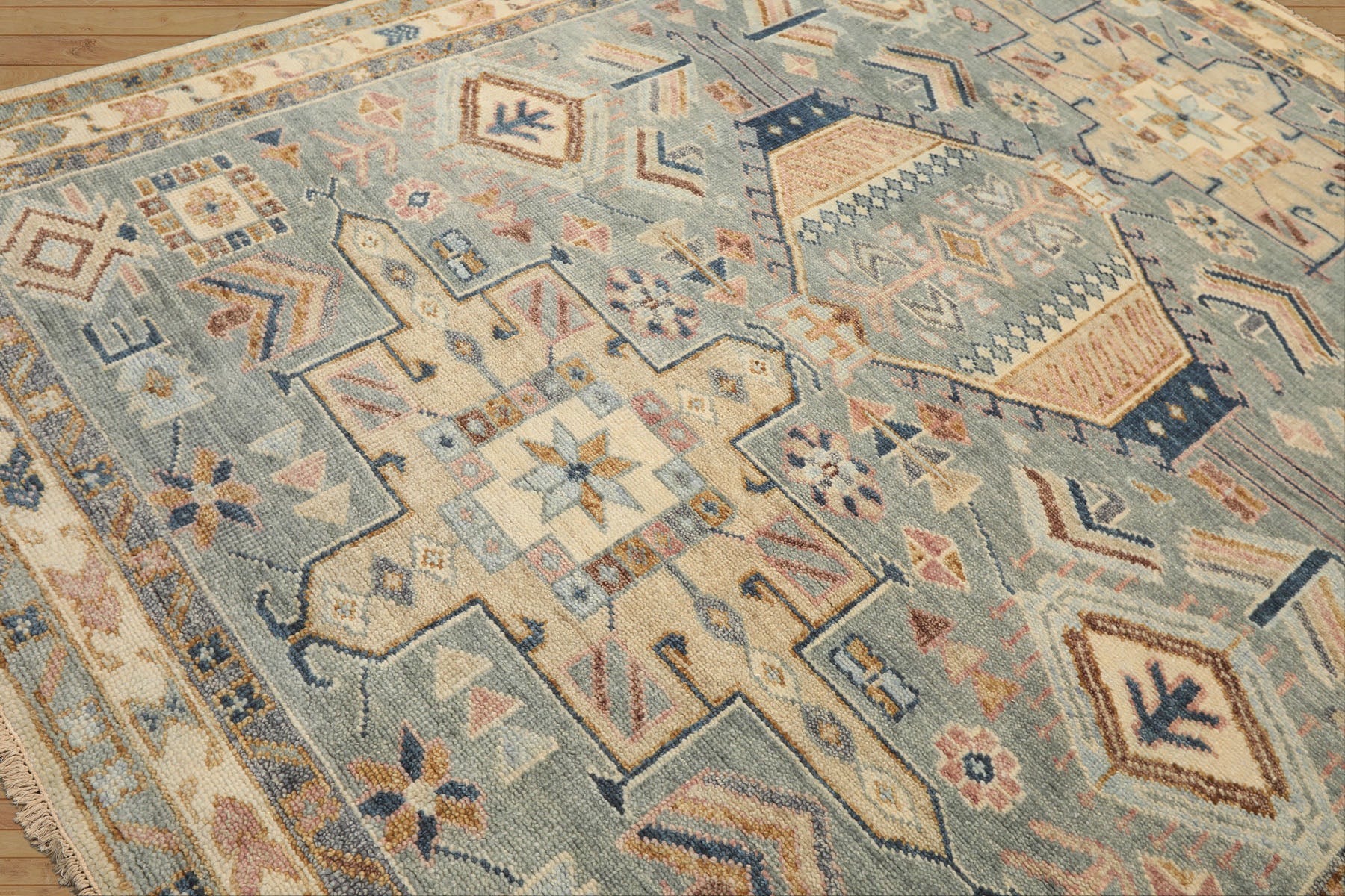 8x10 Aqua, Ivory, Blue Color Hand Knotted Oushak Wool Traditional Oriental Rug