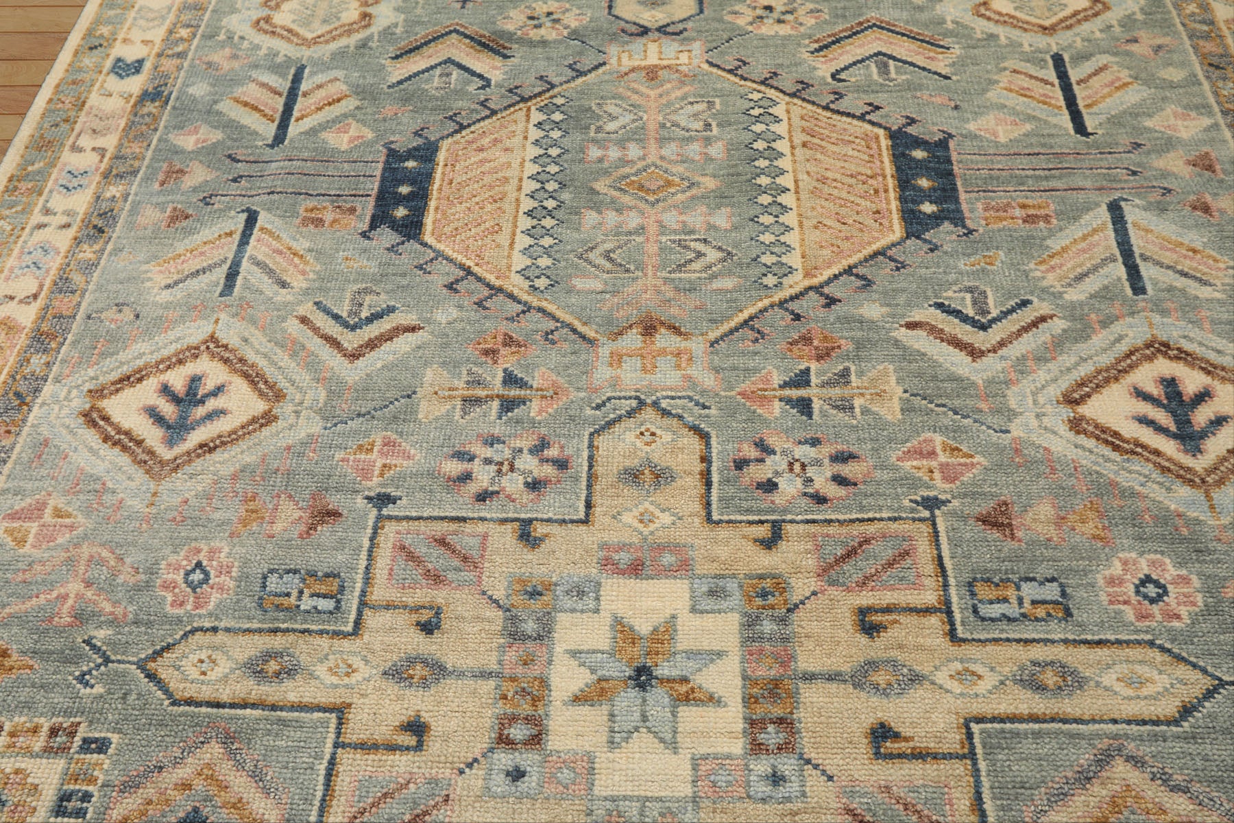 8x10 Aqua, Ivory, Blue Color Hand Knotted Oushak Wool Traditional Oriental Rug