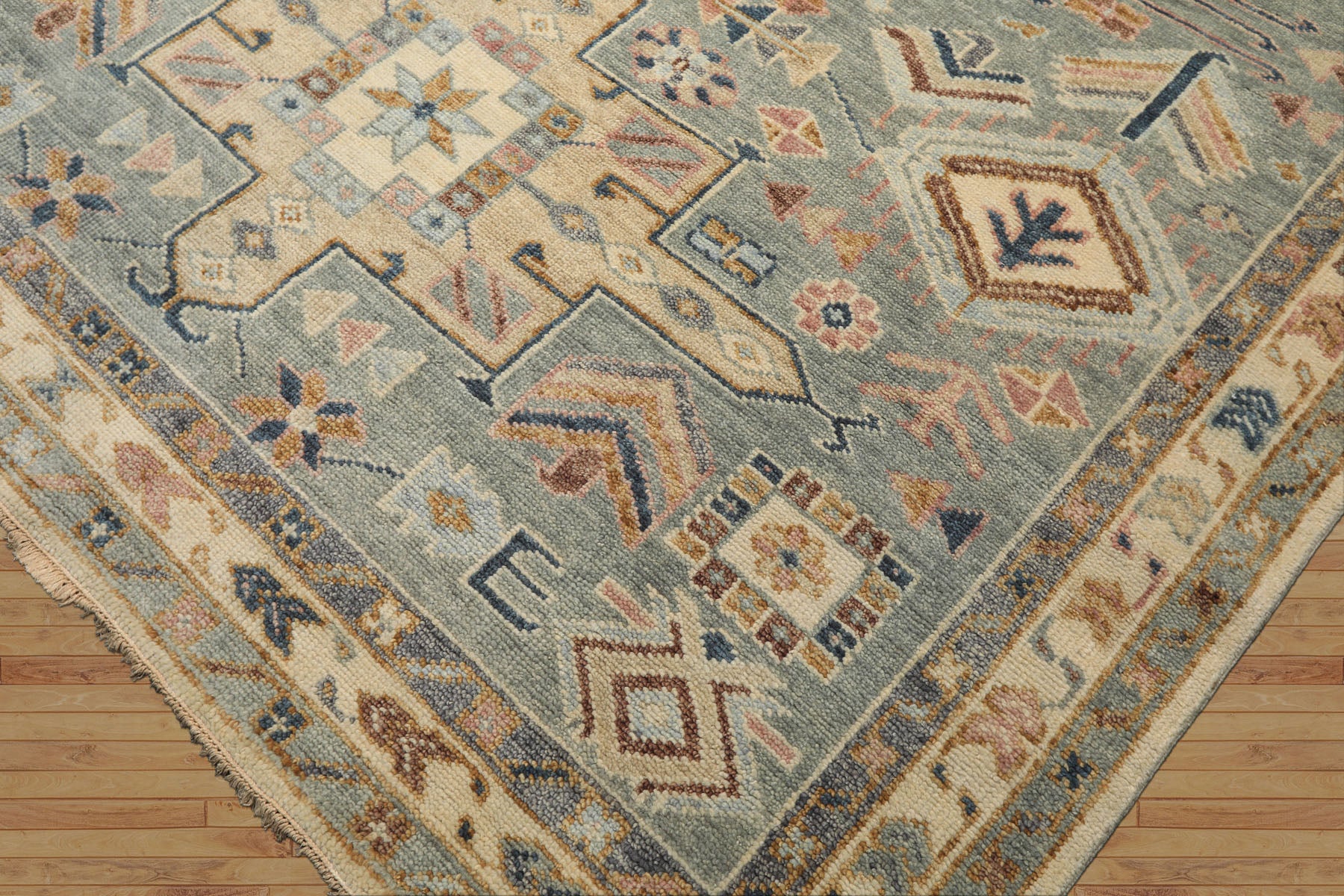 8x10 Aqua, Ivory, Blue Color Hand Knotted Oushak Wool Traditional Oriental Rug