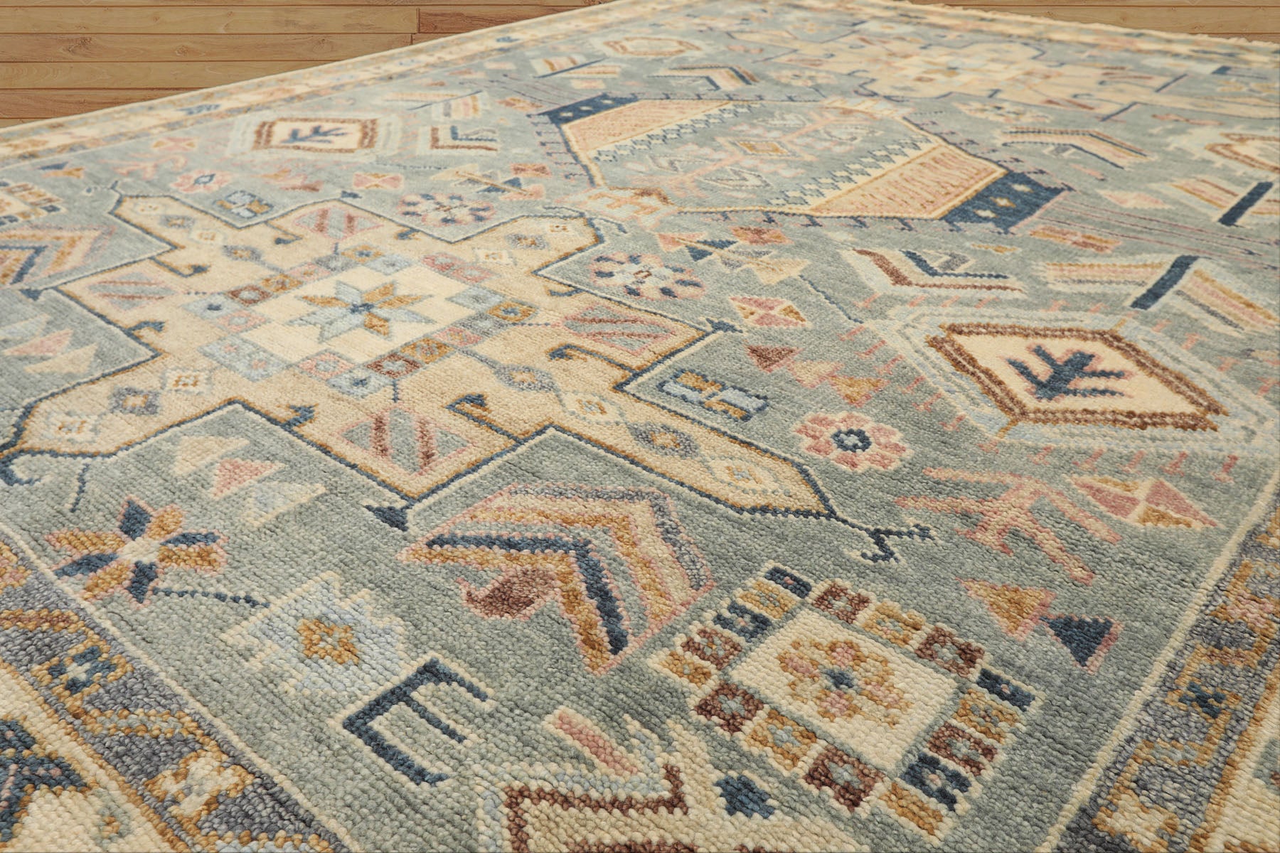 8x10 Aqua, Ivory, Blue Color Hand Knotted Oushak Wool Traditional Oriental Rug