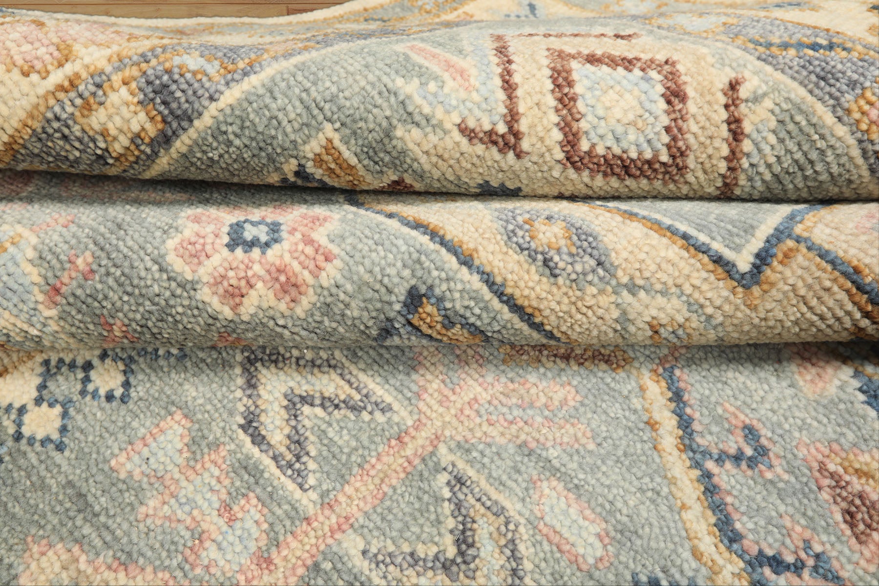 8x10 Aqua, Ivory, Blue Color Hand Knotted Oushak Wool Traditional Oriental Rug