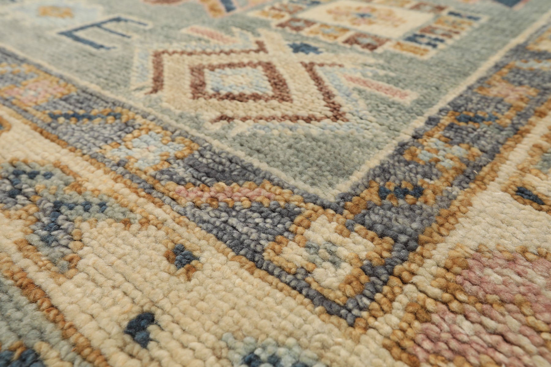 8x10 Aqua, Ivory, Blue Color Hand Knotted Oushak Wool Traditional Oriental Rug