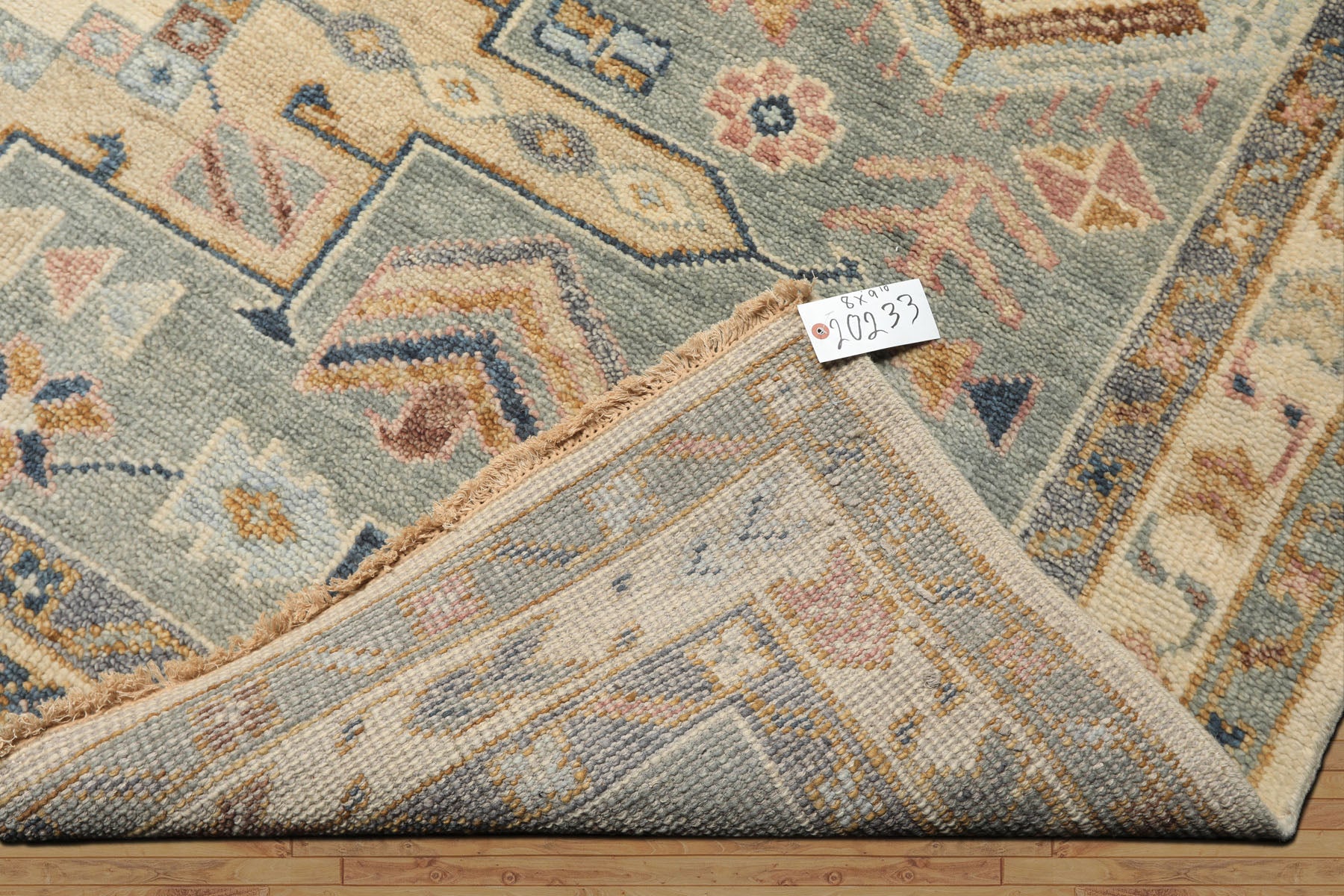 8x10 Aqua, Ivory, Blue Color Hand Knotted Oushak Wool Traditional Oriental Rug