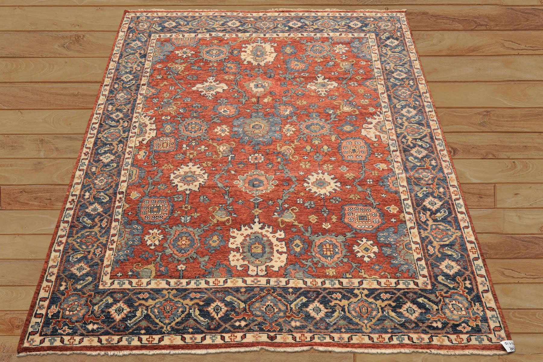 8x10 Rust, Navy, Ivory Color Hand Knotted Oushak Wool Traditional Oriental Rug