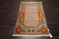 3x5 Taupe, Gold, Aqua Color Hand Knotted Floral 100% Wool Traditional-Persian/Oriental Oriental Rug