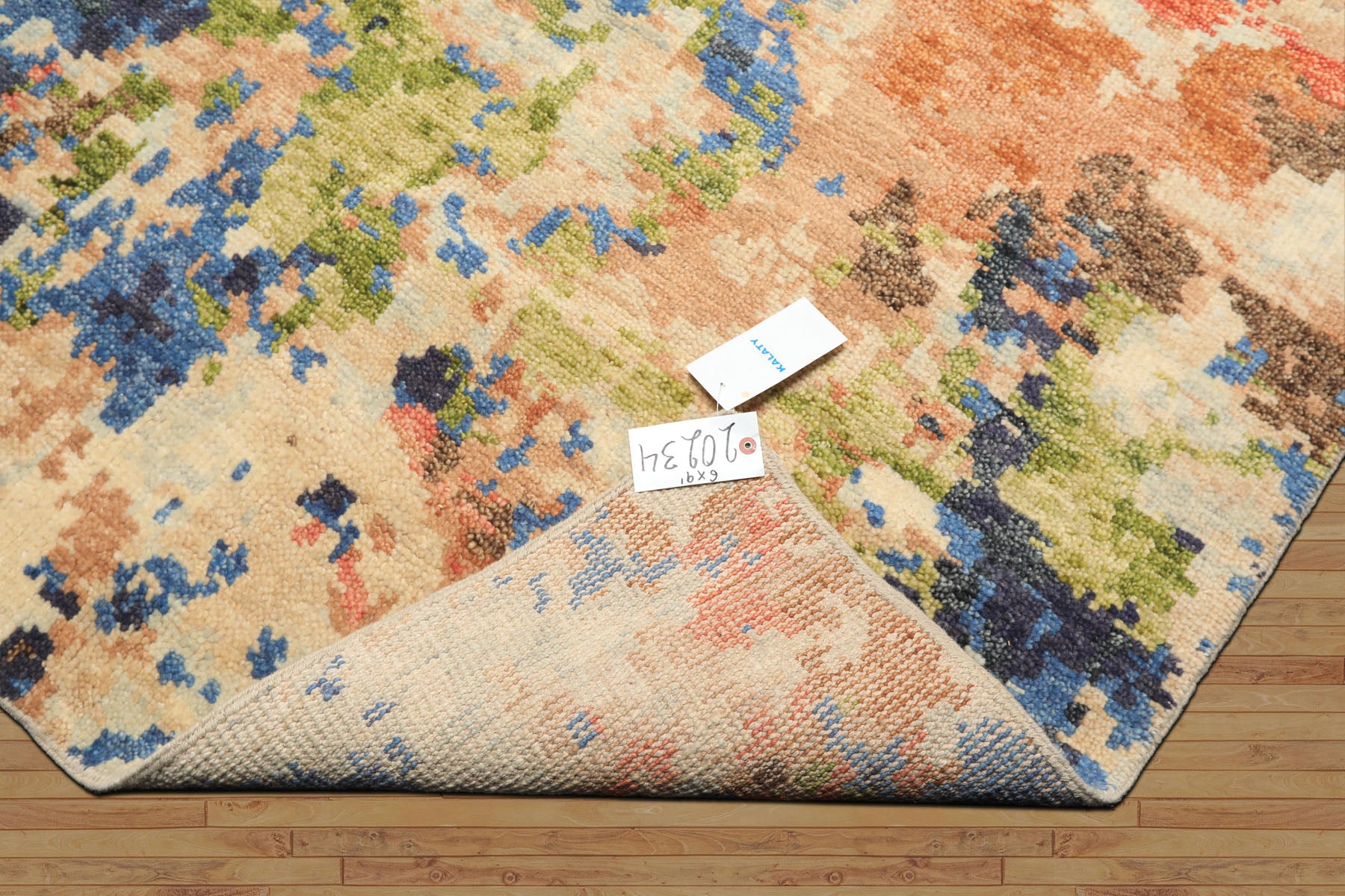 6x9 Beige, Ivory, Rust Color Hand Knotted Indo Tibetan Wool Modern & Contemporary Oriental Rug
