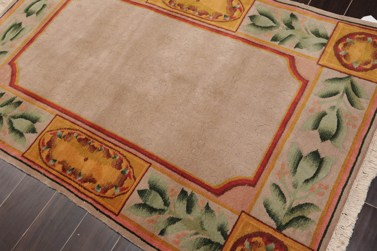 3x5 Taupe, Gold, Aqua Color Hand Knotted Floral 100% Wool Traditional-Persian/Oriental Oriental Rug