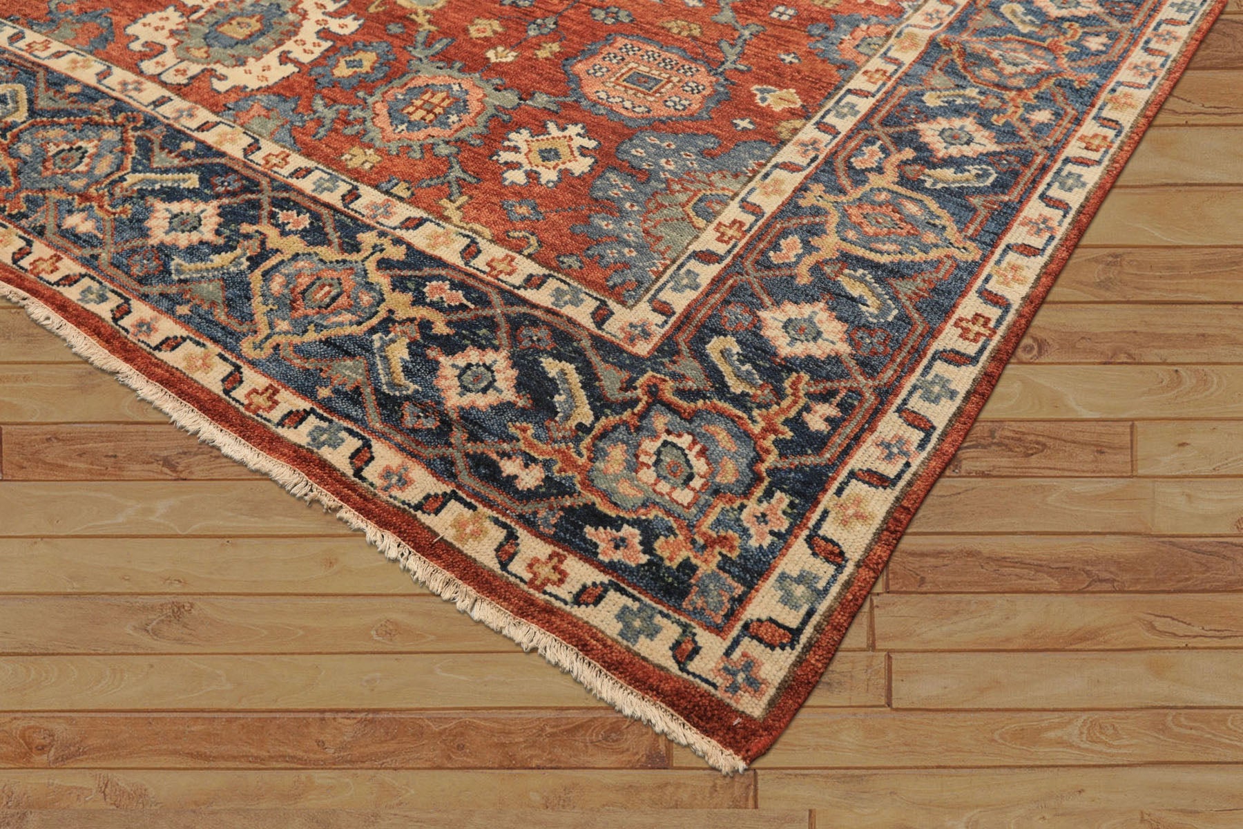 8x10 Rust, Navy, Ivory Color Hand Knotted Oushak Wool Traditional Oriental Rug