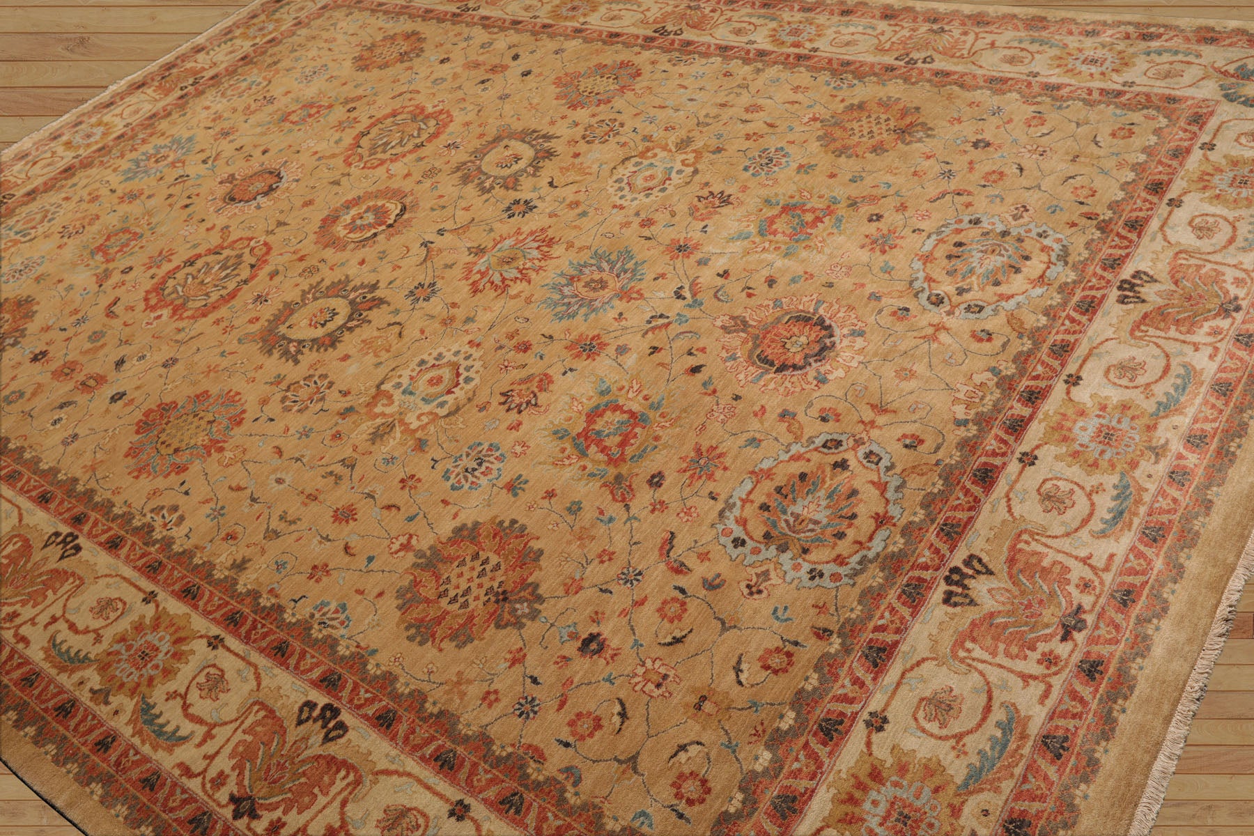 9x12 Tan, Beige, Rust Color Hand Knotted All-Over 100% Wool Traditional-Persian/Oriental Oriental Rug