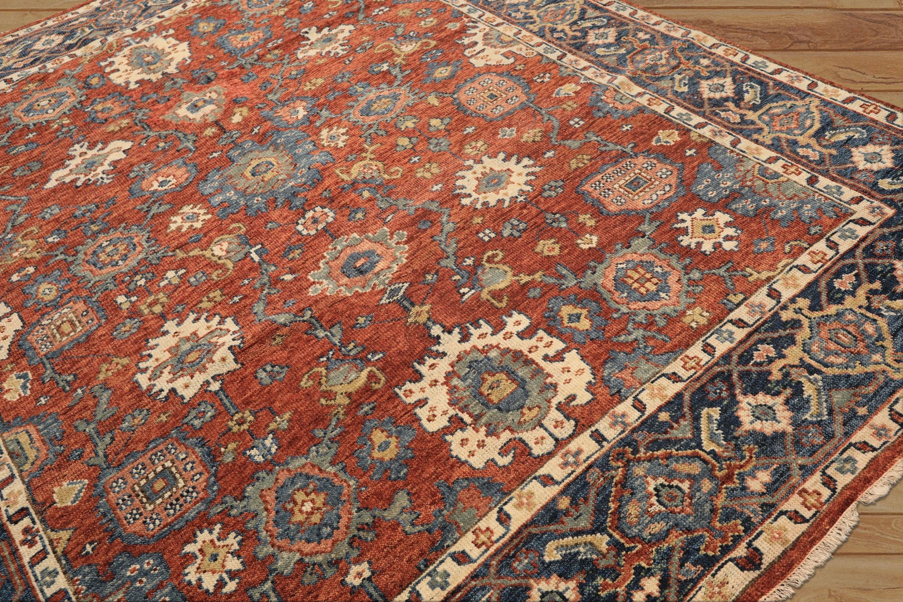 8x10 Rust, Navy, Ivory Color Hand Knotted Oushak Wool Traditional Oriental Rug
