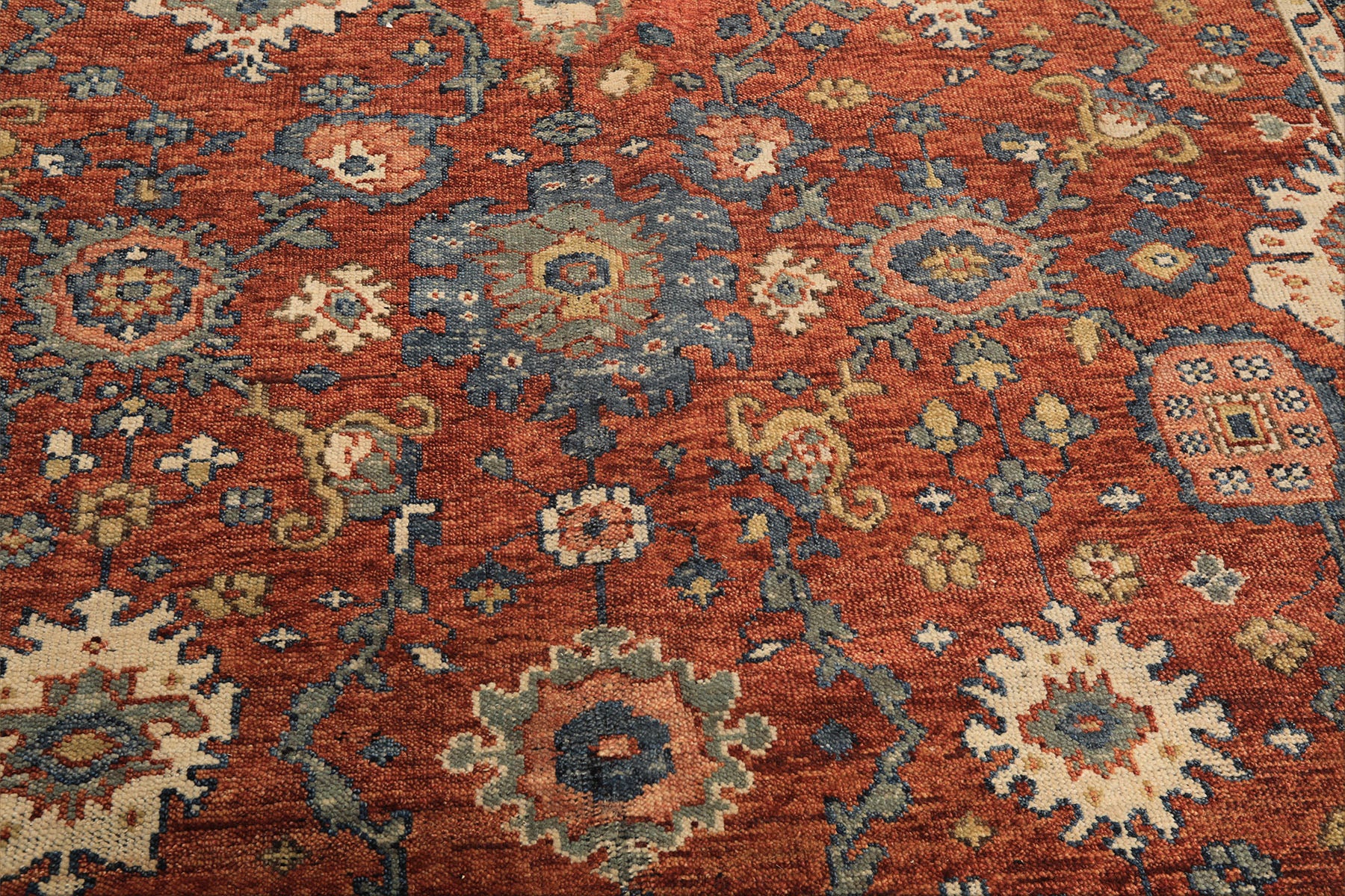 8x10 Rust, Navy, Ivory Color Hand Knotted Oushak Wool Traditional Oriental Rug