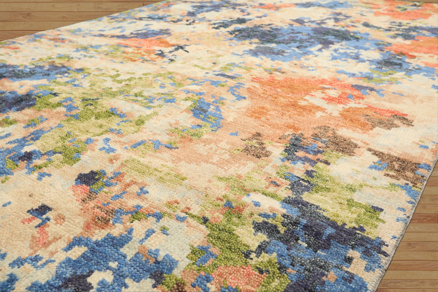 6x9 Beige, Ivory, Rust Color Hand Knotted Indo Tibetan Wool Modern & Contemporary Oriental Rug