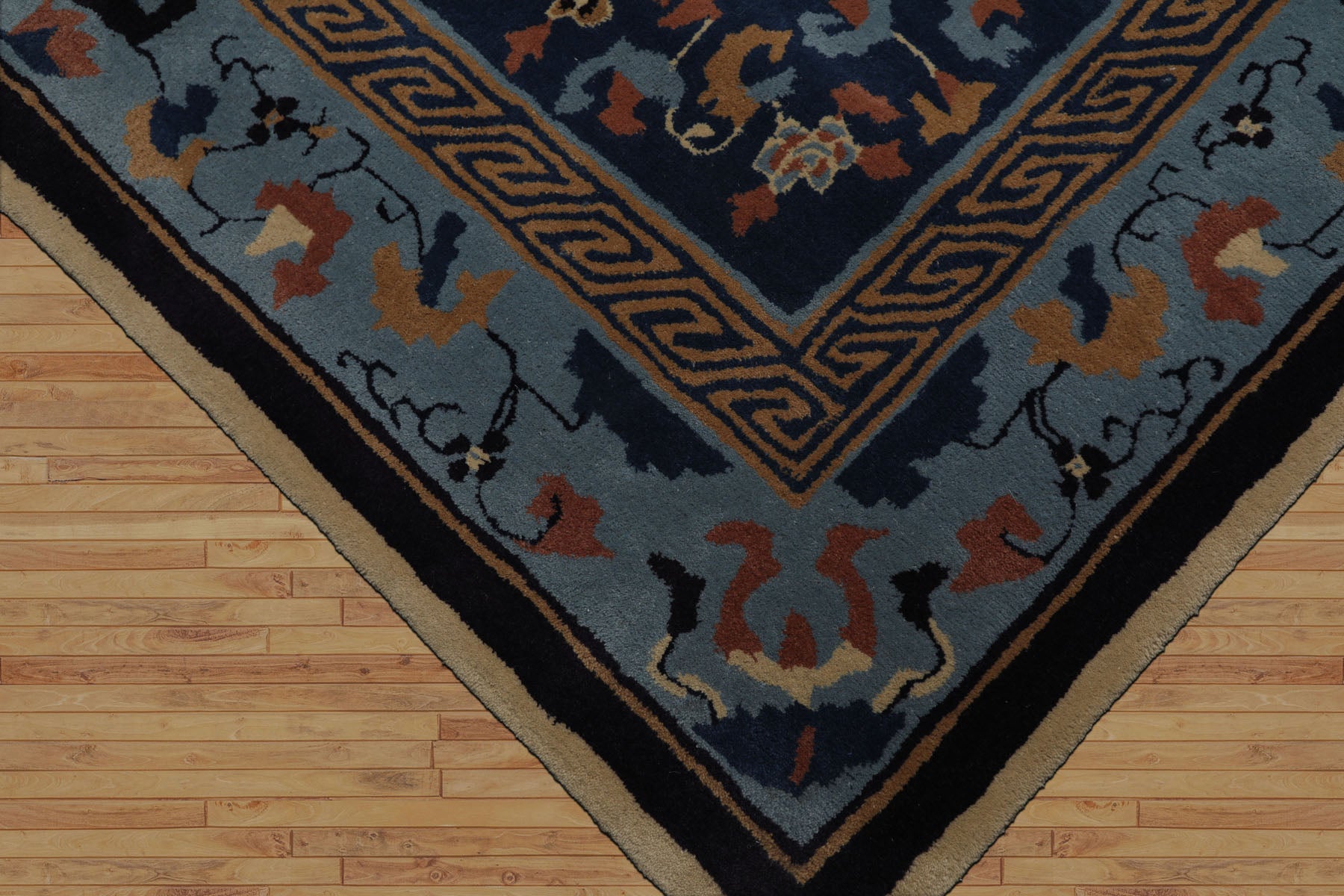 Elyja Multi Size Patterned Navy Area Rug by LoomBloom Hand Tufted Transitional Chinese Art Deco in New Zealand Wool