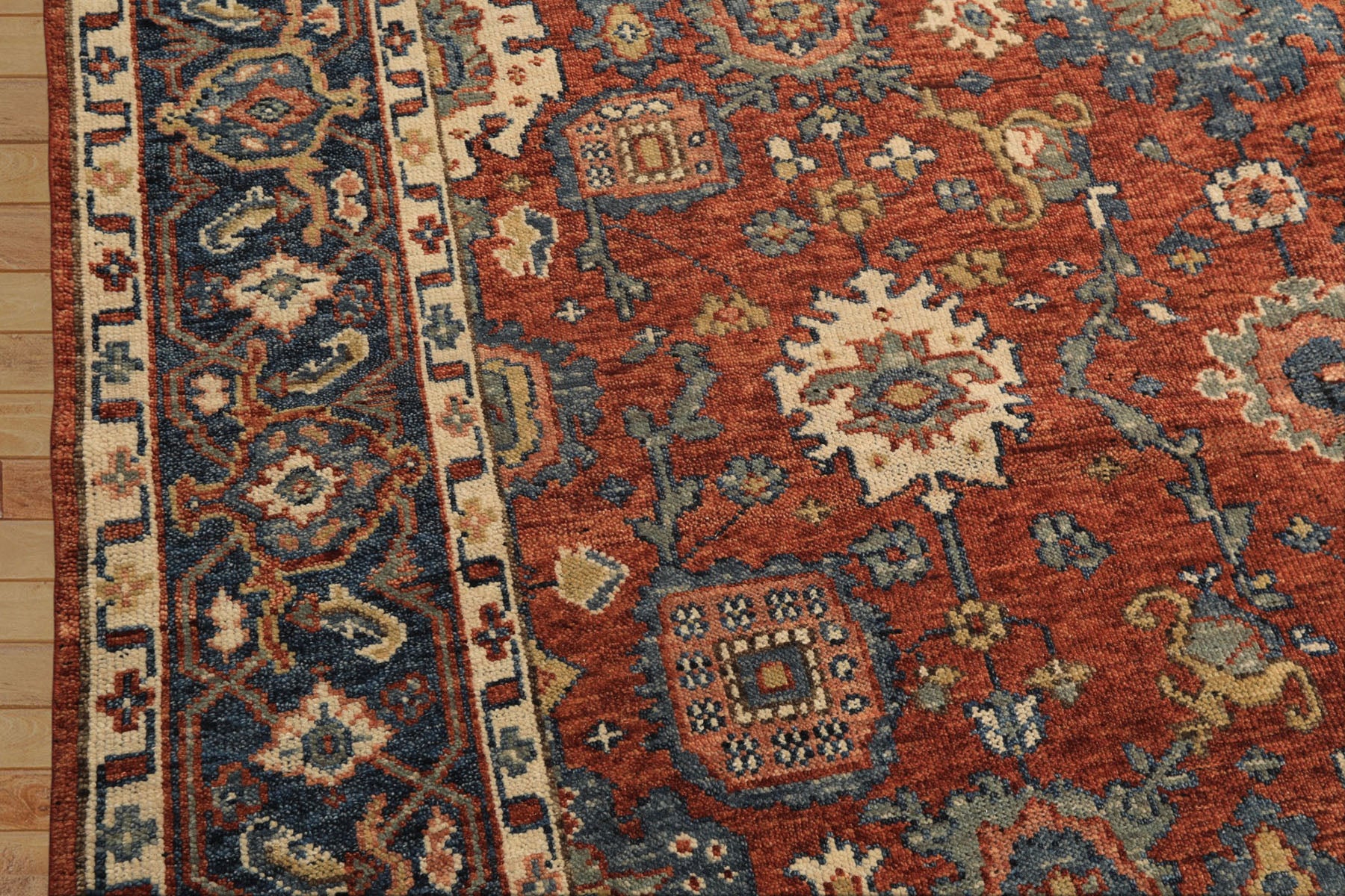 8x10 Rust, Navy, Ivory Color Hand Knotted Oushak Wool Traditional Oriental Rug