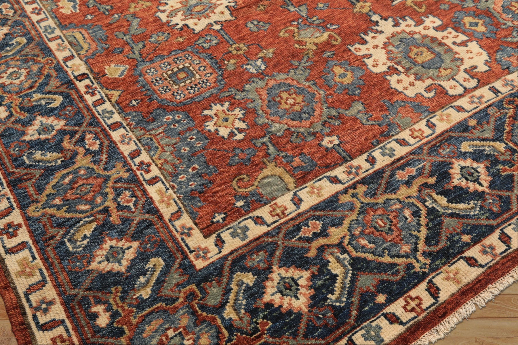 8x10 Rust, Navy, Ivory Color Hand Knotted Oushak Wool Traditional Oriental Rug