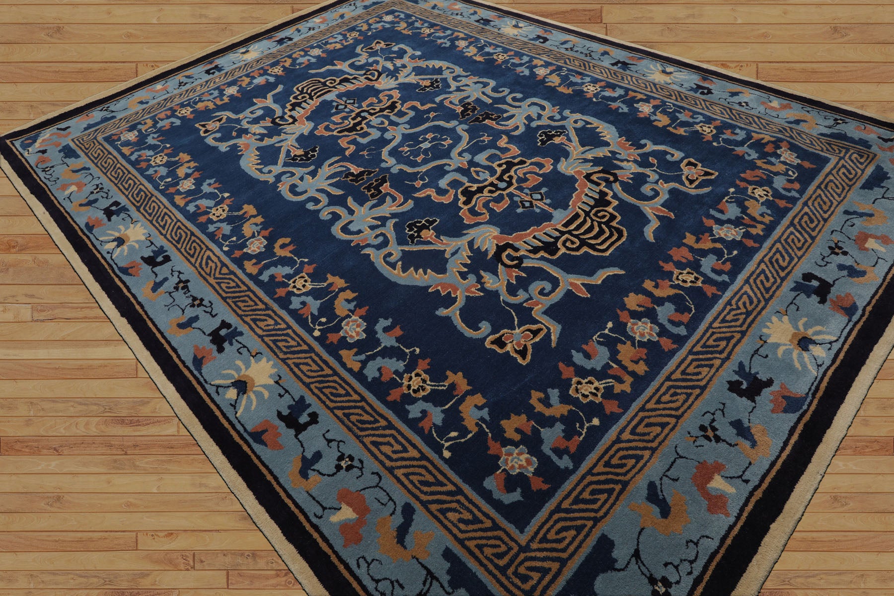 Elyja Multi Size Patterned Navy Area Rug by LoomBloom Hand Tufted Transitional Chinese Art Deco in New Zealand Wool