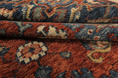 8x10 Rust, Navy, Ivory Color Hand Knotted Oushak Wool Traditional Oriental Rug