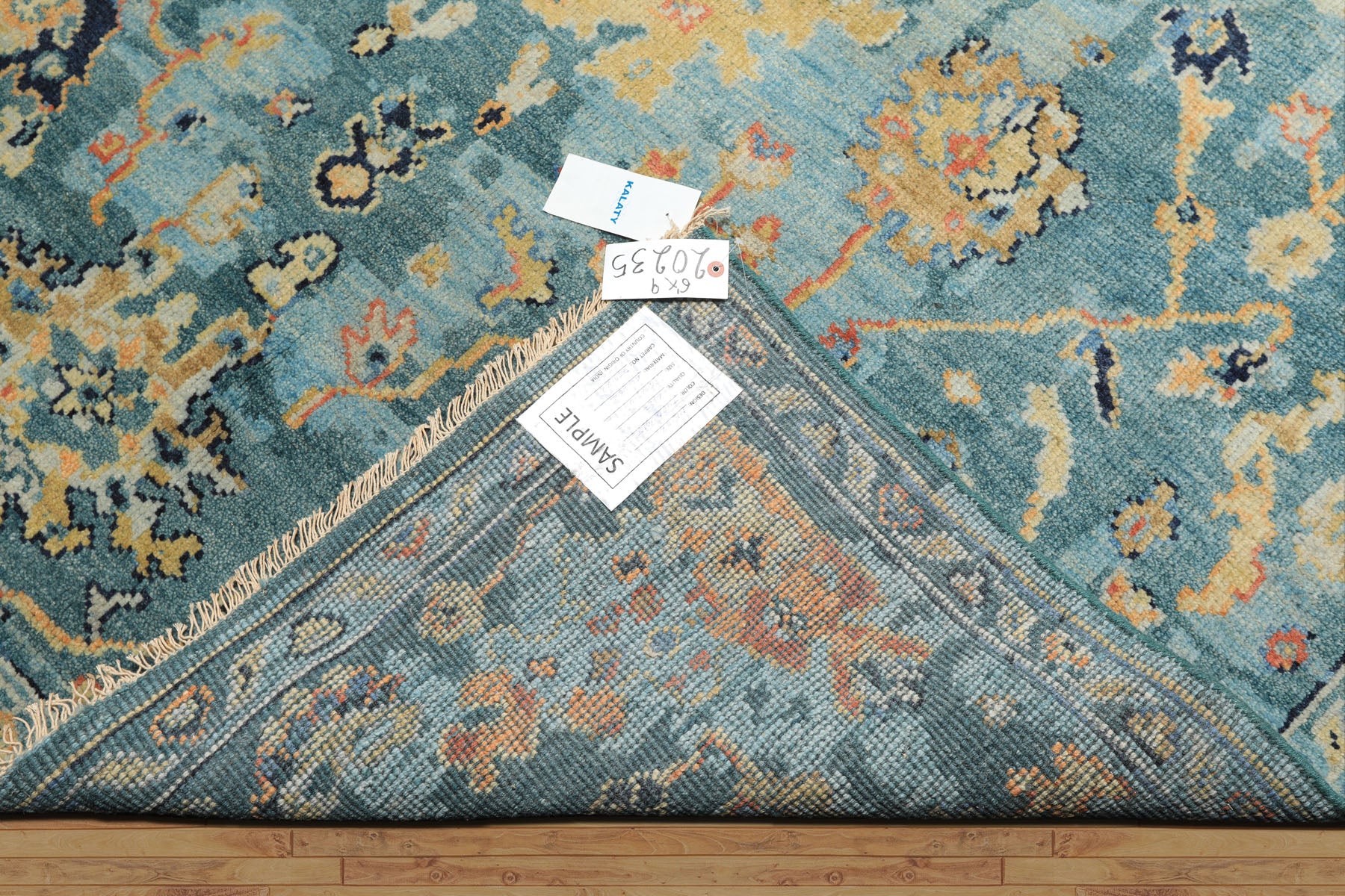 6x9 Teal, Gold, Burnt Orange Color Hand Knotted Oushak Wool Traditional Oriental Rug