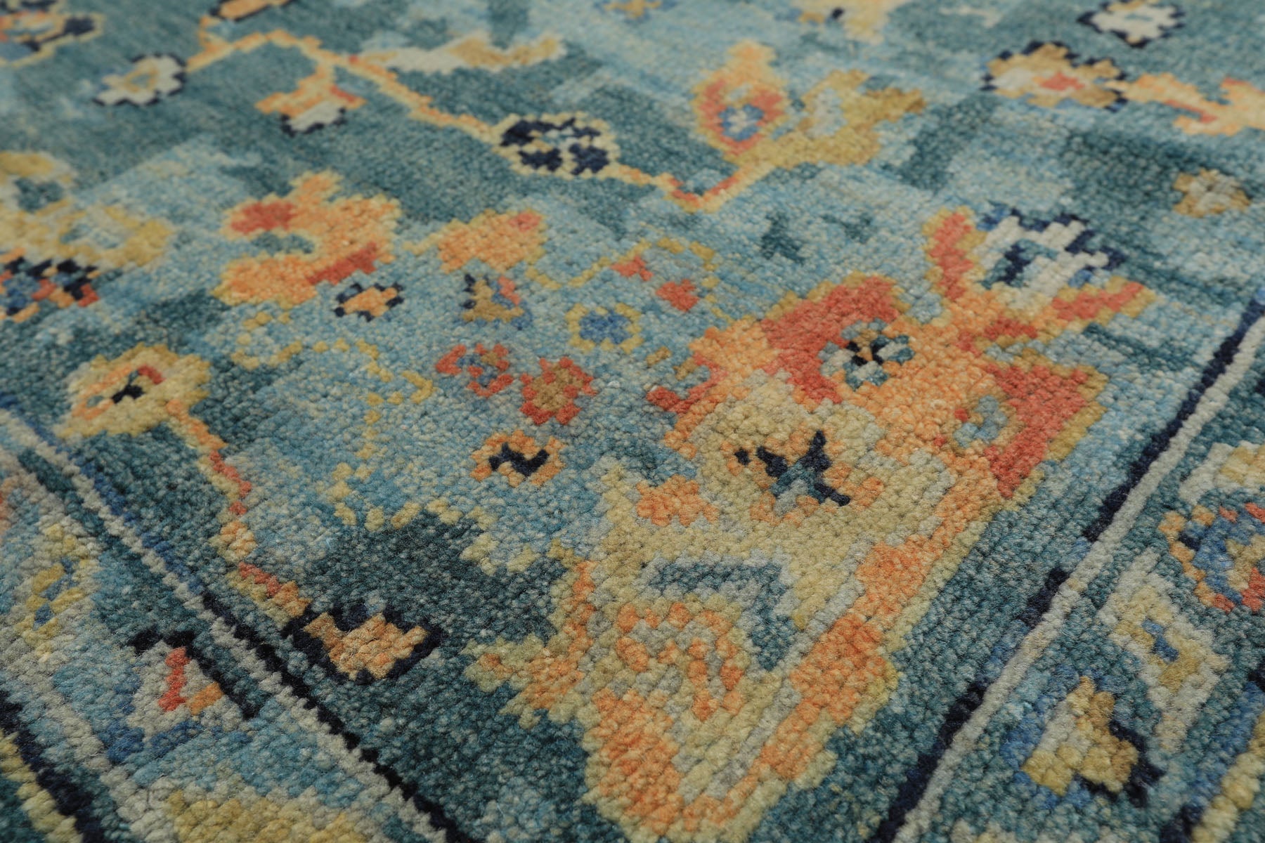 6x9 Teal, Gold, Burnt Orange Color Hand Knotted Oushak Wool Traditional Oriental Rug