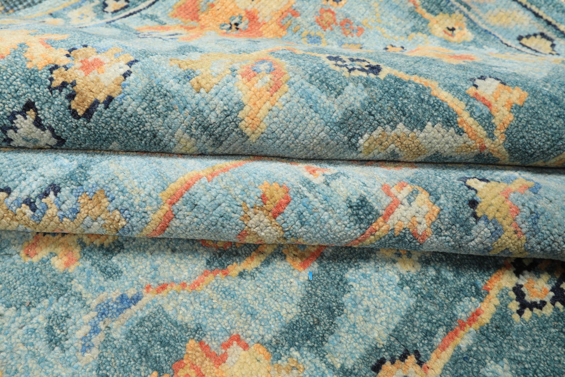 6x9 Teal, Gold, Burnt Orange Color Hand Knotted Oushak Wool Traditional Oriental Rug