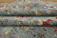 6x9 Gray, Aqua, Pink Color Hand Knotted Oushak Wool Traditional Oriental Rug