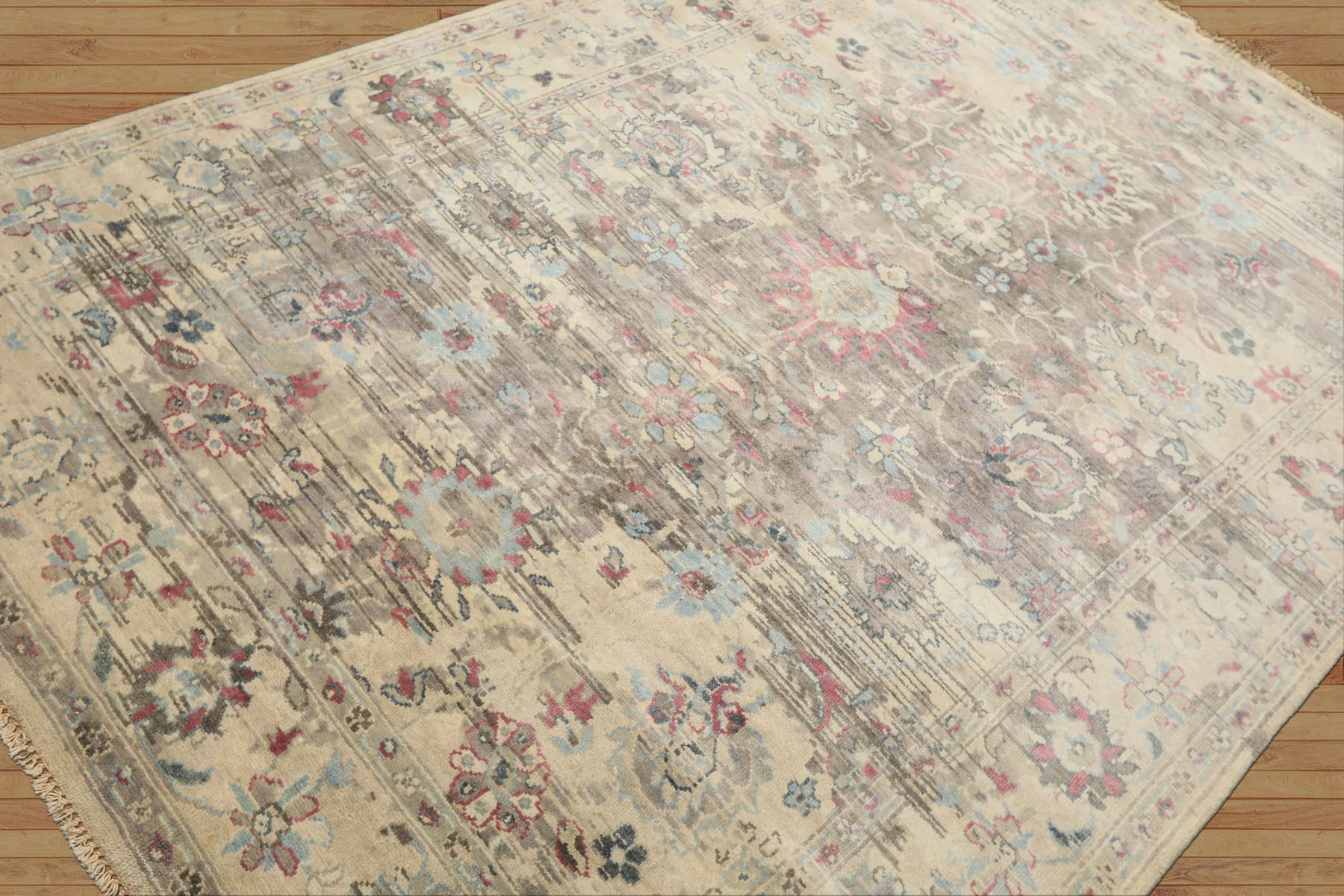 6x9 Taupe, Gray, Ivory Color Hand Knotted Oushak Wool Transitional Oriental Rug