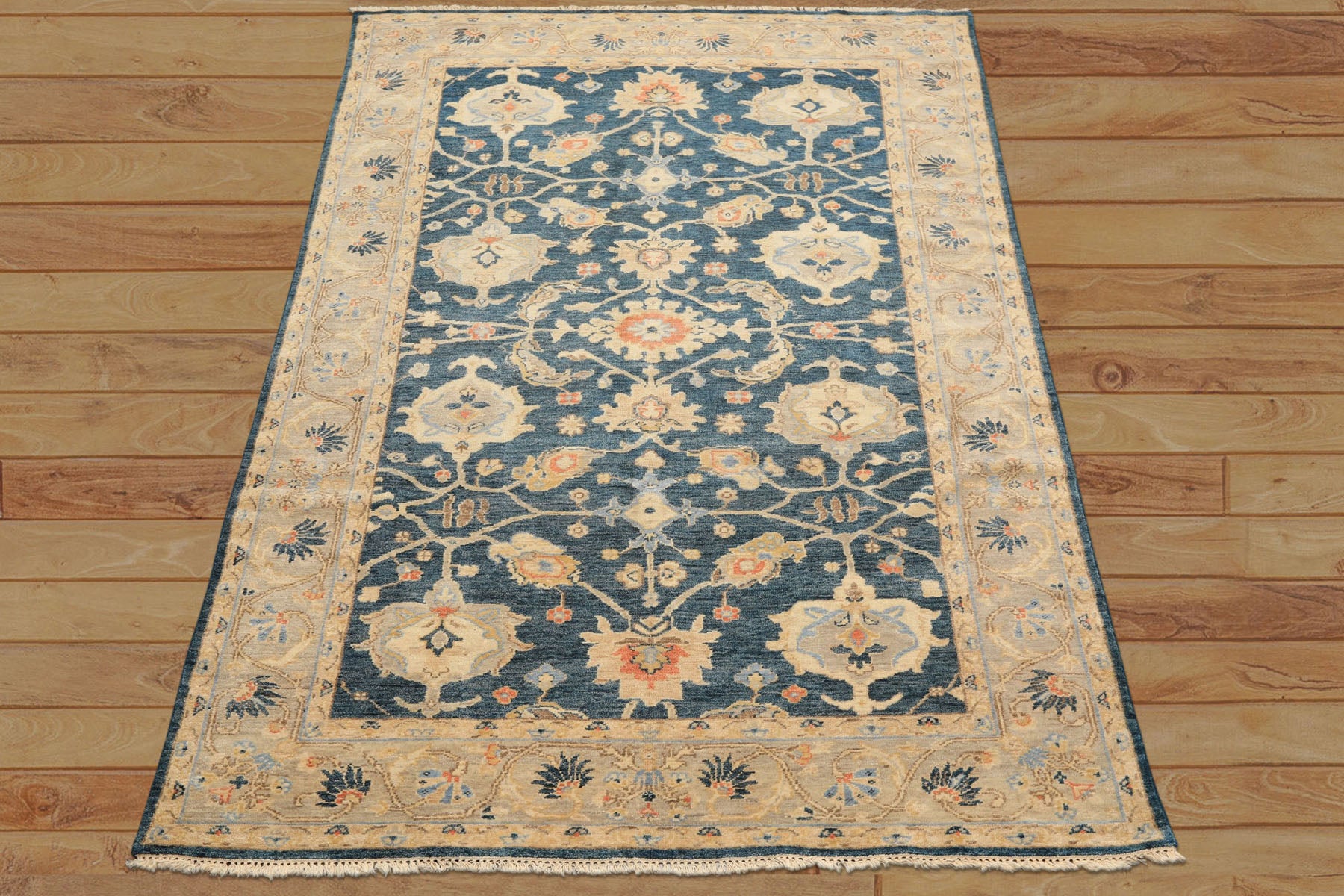 6x9 Navy, Gray, Beige Color Hand Knotted Oushak Wool Traditional Oriental Rug