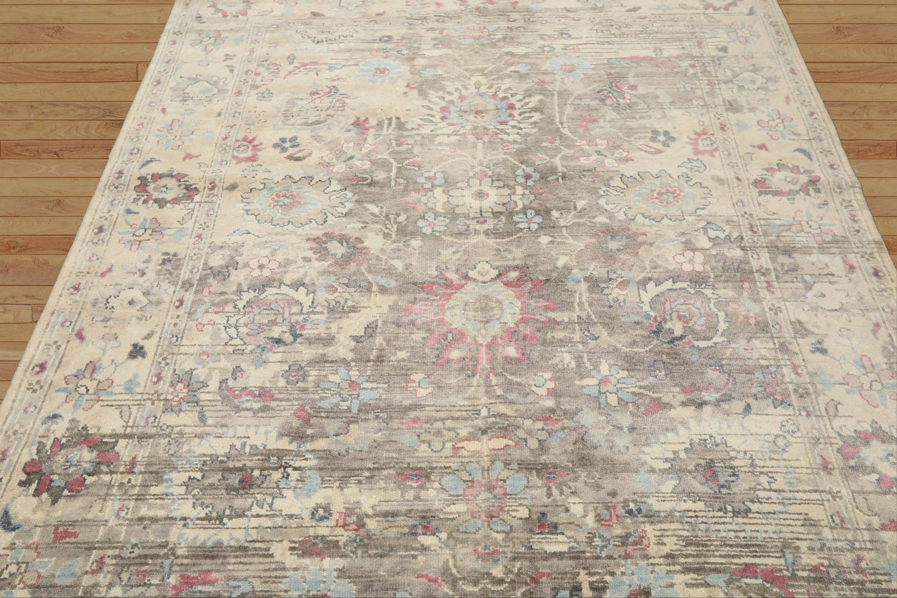 6x9 Taupe, Gray, Ivory Color Hand Knotted Oushak Wool Transitional Oriental Rug