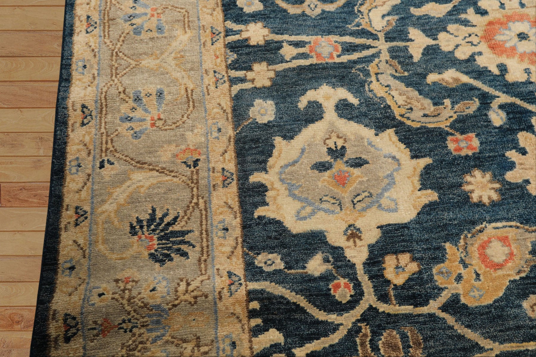 6x9 Navy, Gray, Beige Color Hand Knotted Oushak Wool Traditional Oriental Rug