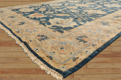 6x9 Navy, Gray, Beige Color Hand Knotted Oushak Wool Traditional Oriental Rug