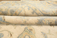 6x9 Beige, Aqua, Light Gold Color Hand Knotted Oushak Wool Traditional Oriental Rug