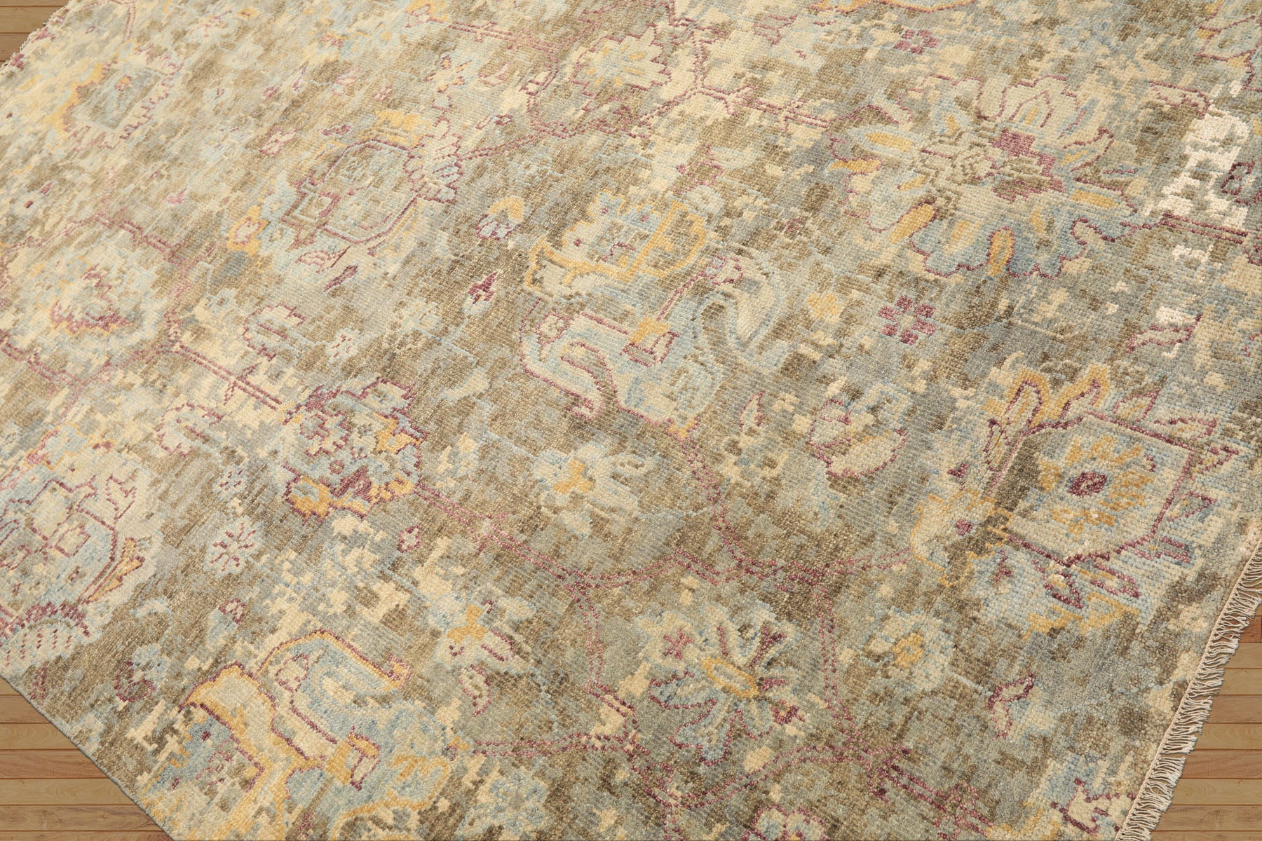 6x9 Beige, Moss, Aqua Color Hand Knotted Oushak Wool Traditional Oriental Rug