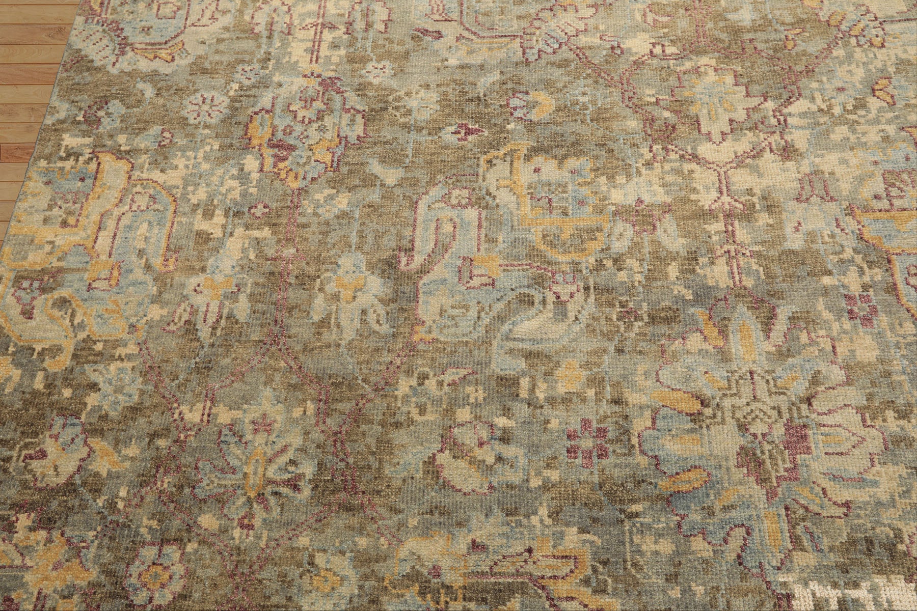 6x9 Beige, Moss, Aqua Color Hand Knotted Oushak Wool Traditional Oriental Rug