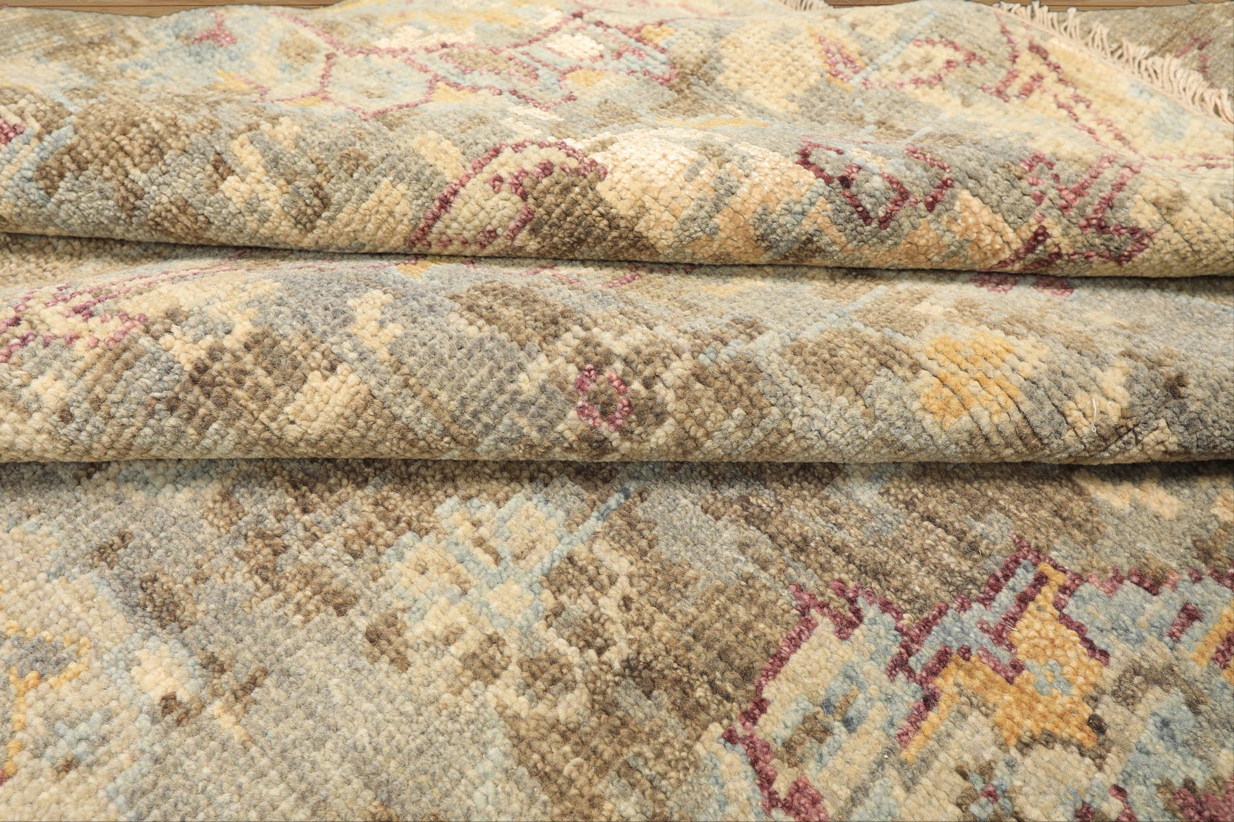 6x9 Beige, Moss, Aqua Color Hand Knotted Oushak Wool Traditional Oriental Rug