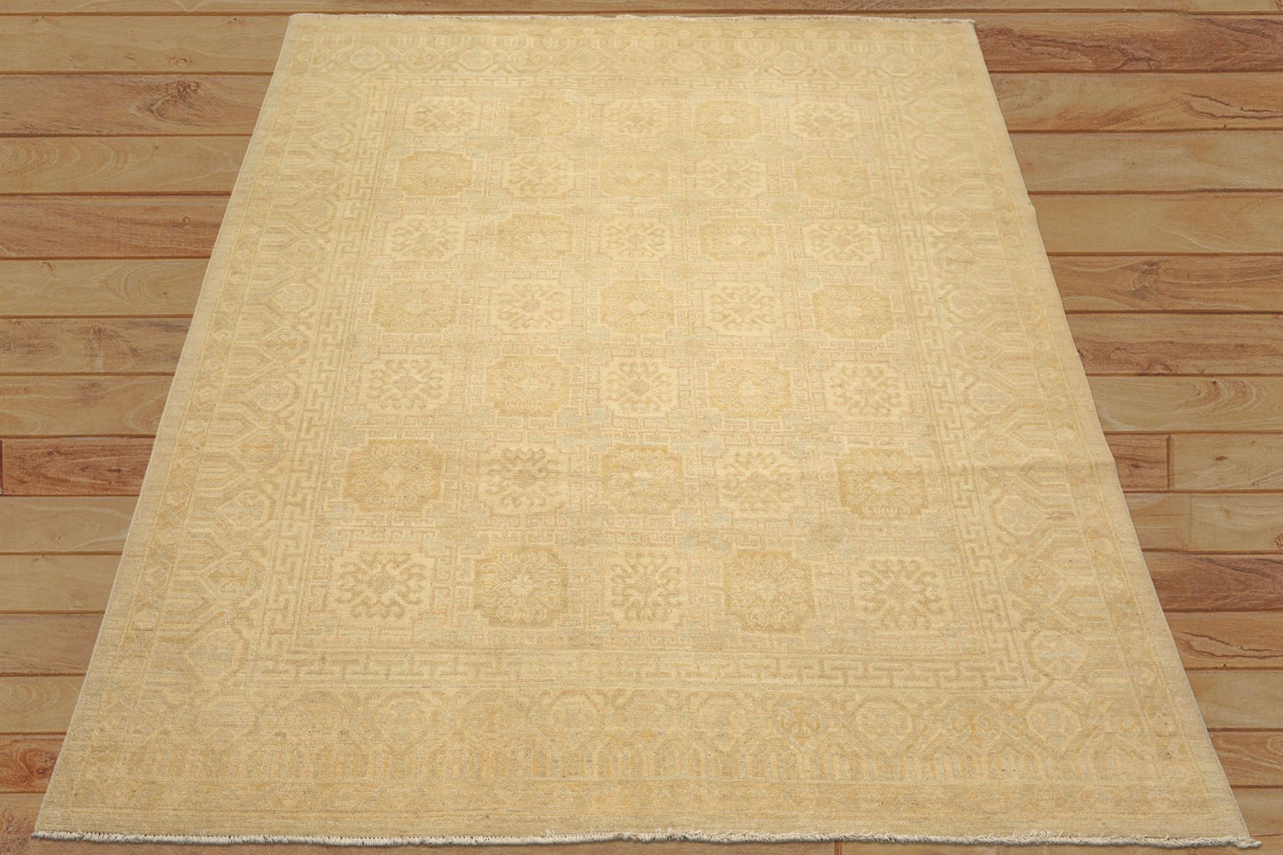 8x10 Beige, Tan, Celadon Color Hand Knotted Oushak Wool Transitional Oriental Rug