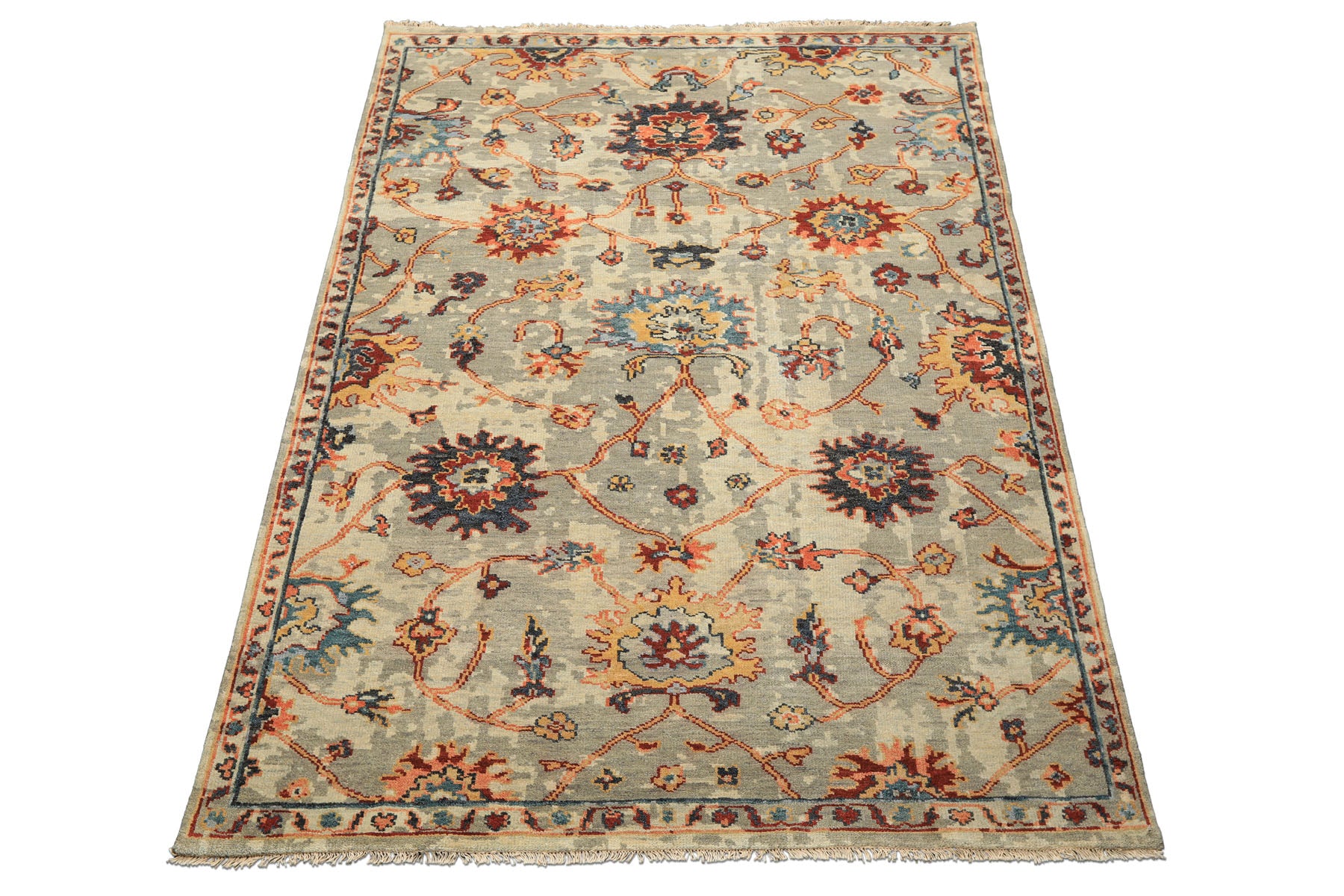 6x9 Gray, Beige, Gold Color Hand Knotted Oushak Wool Arts & Crafts Oriental Rug