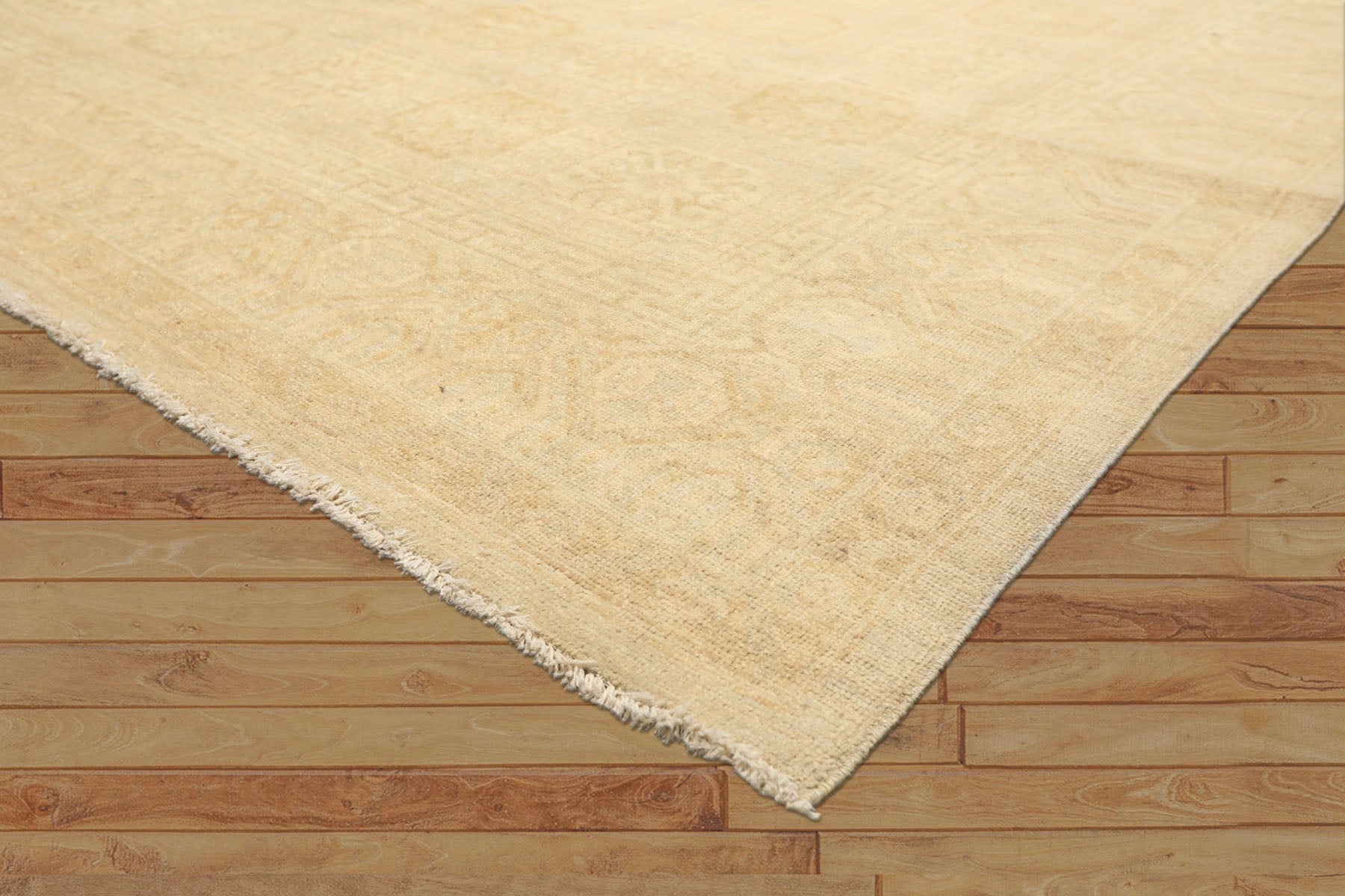 8x10 Beige, Tan, Celadon Color Hand Knotted Oushak Wool Transitional Oriental Rug