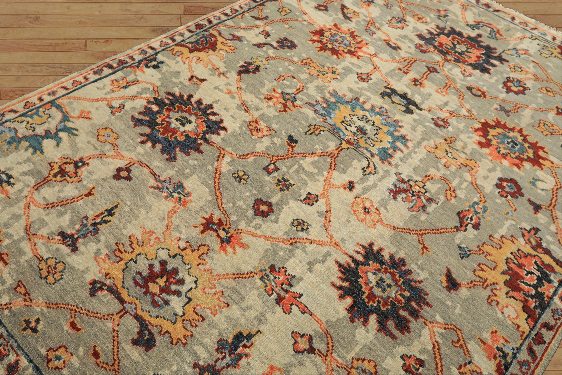 6x9 Gray, Beige, Gold Color Hand Knotted Oushak Wool Arts & Crafts Oriental Rug