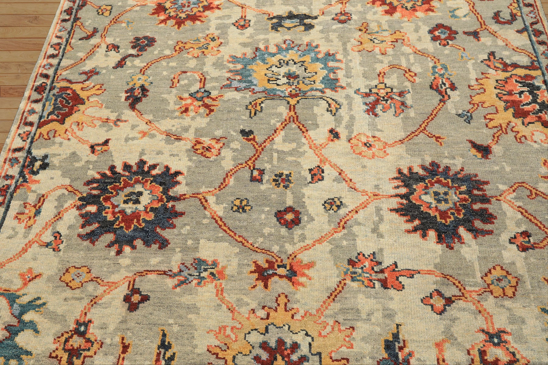 6x9 Gray, Beige, Gold Color Hand Knotted Oushak Wool Arts & Crafts Oriental Rug